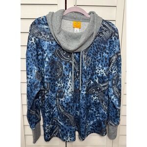 Ruby Rd. Leopard Print Paisley Boho Cowl Neck Pullover Sweater Women's Size PXL